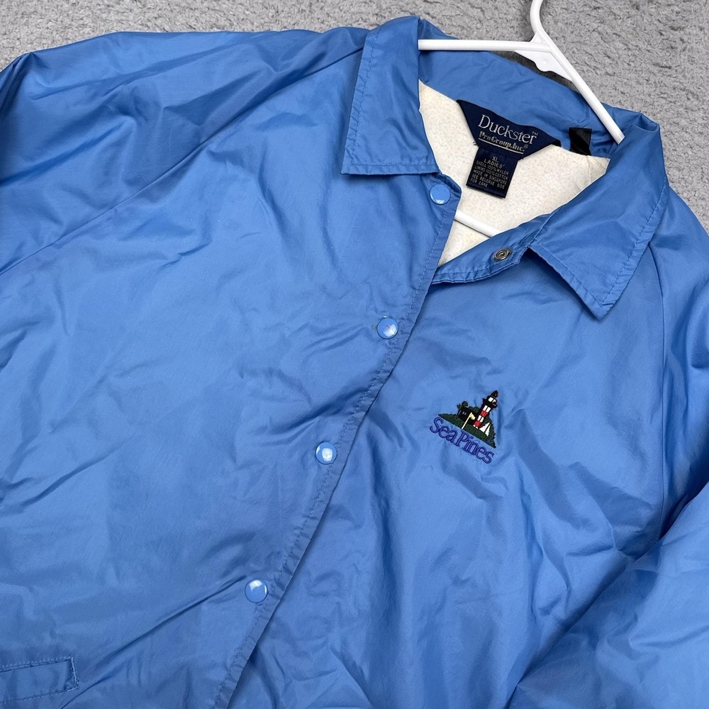Duckster Jacket Womens XL Blue Nylon‎ Sea Pines Lighthouse Windbreaker Lined